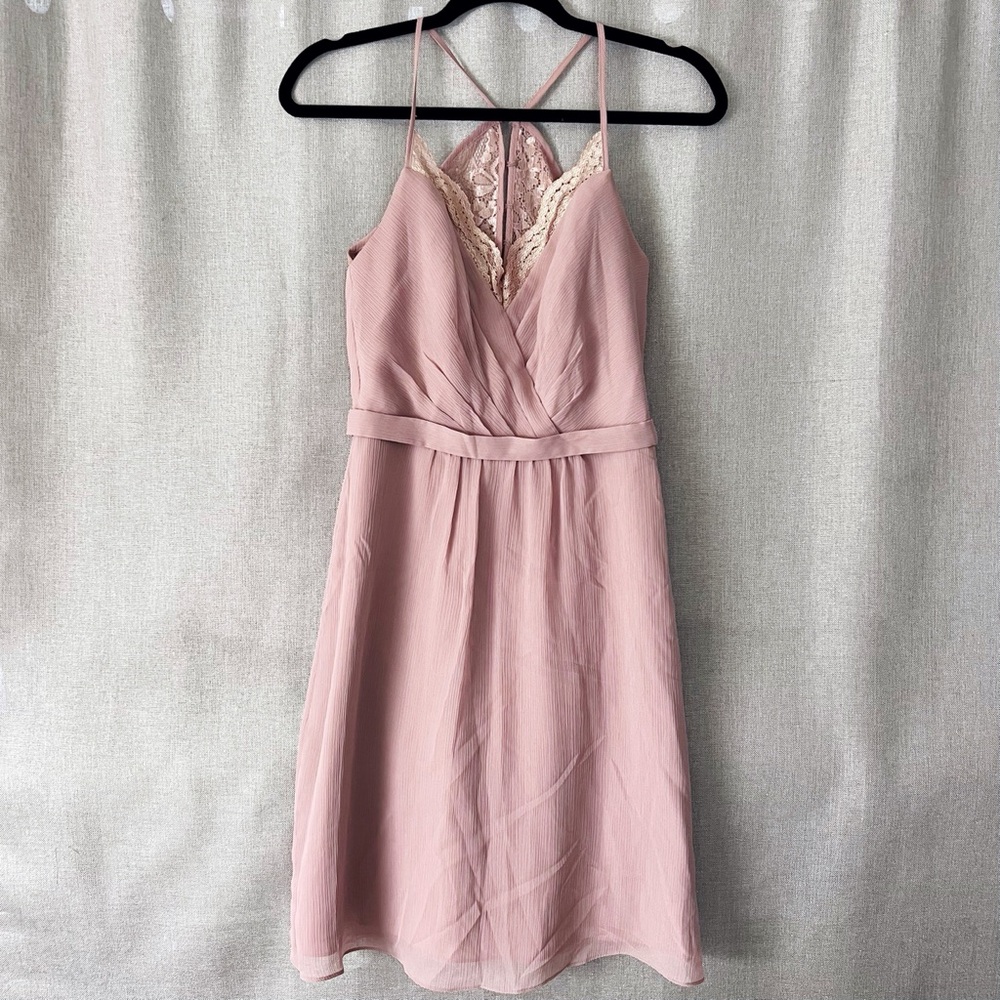 David's Bridal Blush Lace Chiffon Midi Dress
